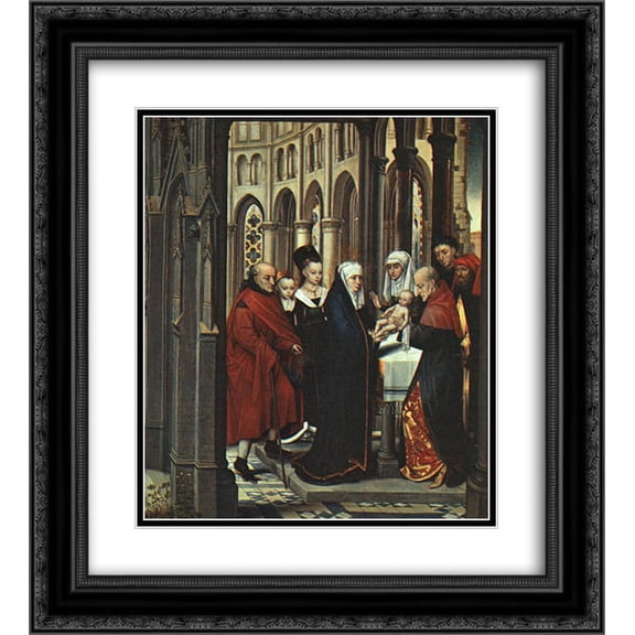 Hans Memling 2x Matted 20x24 Black Ornate Framed Art Print 'The Presentation in the Temple'
