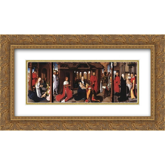 Hans Memling 2x Matted 24x14 Gold Ornate Framed Art Print 'Triptych'