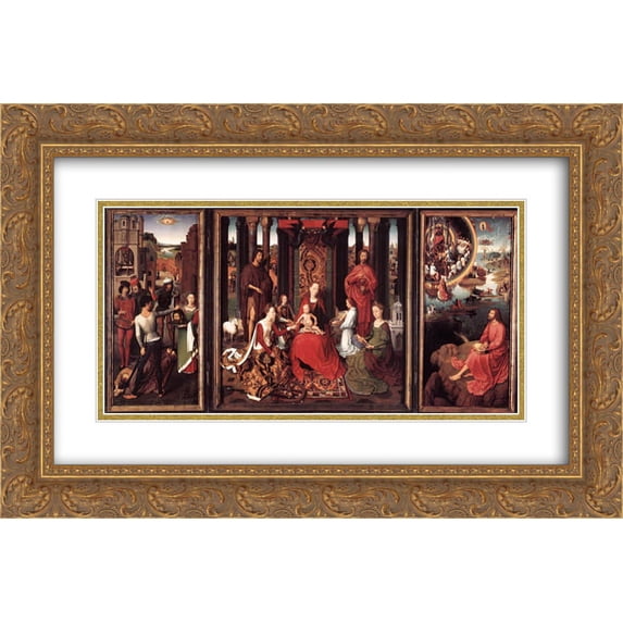 Hans Memling 2x Matted 24x16 Gold Ornate Framed Art Print 'St. John Altarpiece'