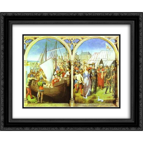 Hans Memling 2x Matted 24x20 Black Ornate Framed Art Print 'The Martyrdom of St. Ursula's Companions and The Martyrdom of St. Ursula. From the Shrine of St. Ursula'