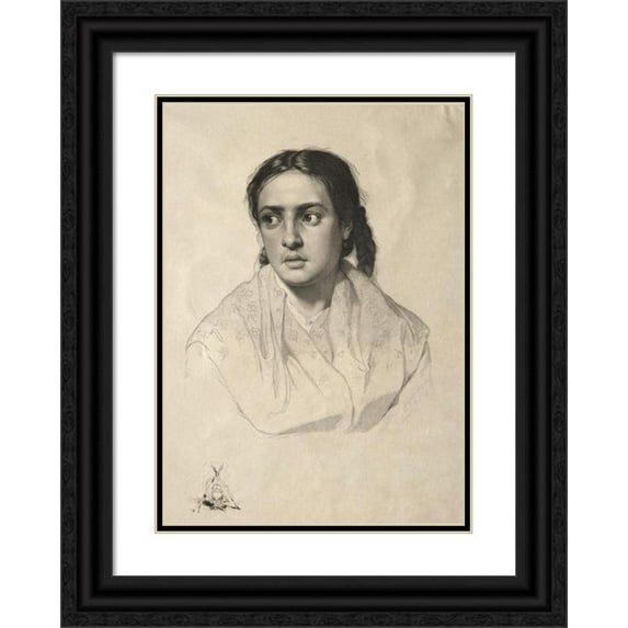 Hans Meyer 11x14 Black Ornate Wood Framed Double Matted Museum Art Print Titled: Head of a Girl (1870)
