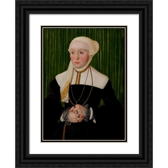 Hans Mielich 19x24 Black Ornate Framed Double Matted Museum Art Print Titled: Portrait of a Lady (1540-41)
