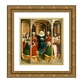 thumbnail image 1 of Hans Multscher 12x13 Gold Ornate Wood Frame and Double Matted Museum Art Print Titled - The Descent of the Holy Spirit (Pentecost); the Wings of the Wurzach Altar (Left Panel) (1437), 1 of 4
