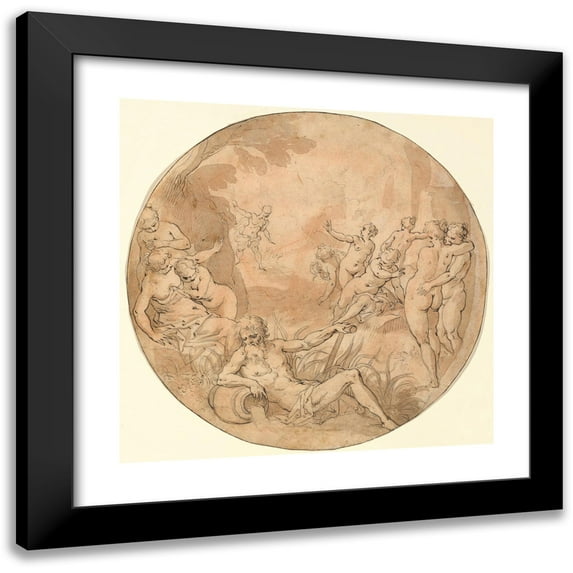 Hans Rottenhammer 12x12 Black Modern Framed Museum Art Print Titled - Diana Surprised at Her Bath (After 1610)