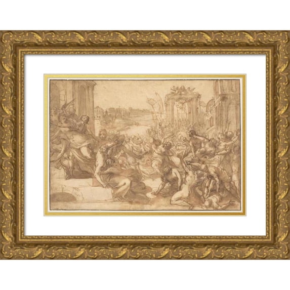 Hans Rottenhammer 14x11 Gold Ornate Wood Frame and Double Matted Museum Art Print Titled - Rape of the Sabines (1600)