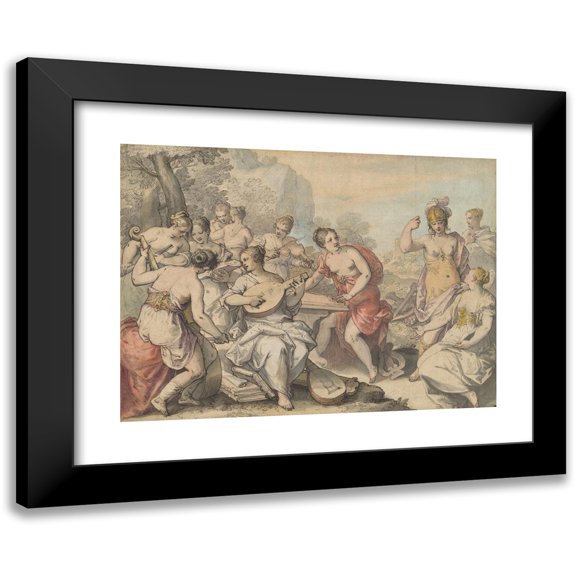 Hans Rottenhammer 24x19 Black Modern Framed Museum Art Print Titled - Minerva and the Muses (C. 1610)