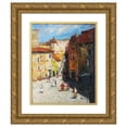 thumbnail image 1 of Hans Ruzicka-Lautenschläger 15x18 Gold Ornate Wood Frame and Double Matted Museum Art Print Titled - Mediterranean City Motif with a Lively Alley, 1 of 4
