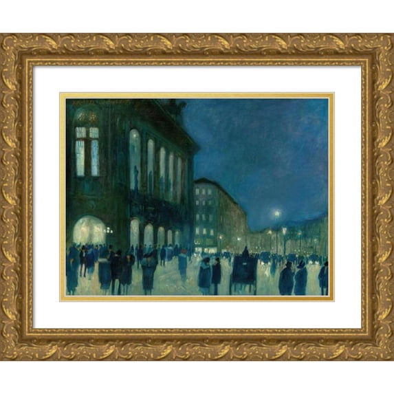 Hans Ruzicka-Lautenschlaeger 18x14 Gold Ornate Wood Frame and Double Matted Museum Art Print Titled - View of the Vienna Staatsoper at Night