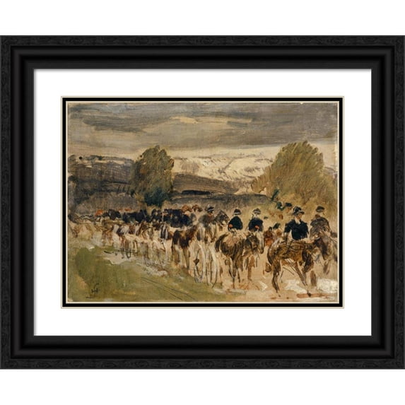 Hans Sandreuter 14x11 Black Ornate Wood Framed Double Matted Museum Art Print Titled: The Artillery of Neuchatel on the March from Thun to Fribourg