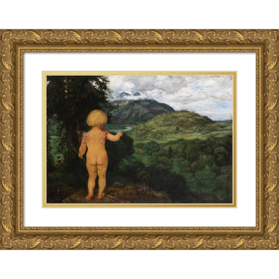 Hans Thoma 18x14 Gold Ornate Wood Frame and Double Matted Museum Art Print Titled - Amor Spies the Lovers (1886)