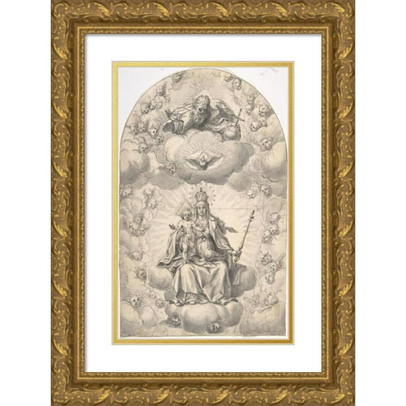 Hans Werl 11x14 Gold Ornate Wood Frame and Double Matted Museum Art Print Titled - Madonna and Child Enthroned (Late 16th-Early 17th Century)