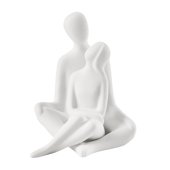 Hans White Abstract Sitting Couple Decorative Accent Matte Ceramic Sculpture Figure Set