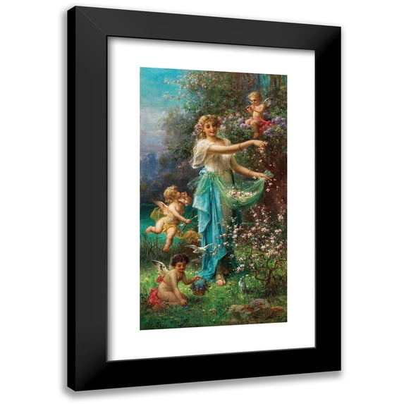 Hans Zatzka 9x14 Black Modern Framed Museum Art Print Titled - An Allegory of Spring with Cupid