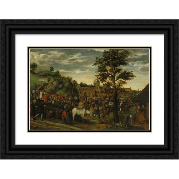 Hans van Wechelen 14x11 Black Ornate Wood Framed Double Matted Museum Art Print Titled: Road to Calvary (circa 1550)