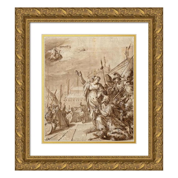 Hans von Aachen 20x23 Gold Ornate Framed and Double Matted Museum Art Print Titled - Augustus and the Tiburtine Sibyl (About 1580-1585)