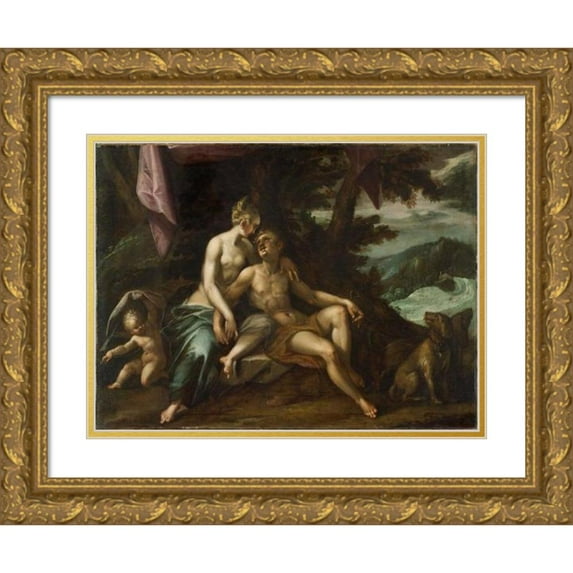 Hans von Aachen 24x18 Gold Ornate Framed and Double Matted Museum Art Print Titled - Venus and Adonis (About 1574-1588)