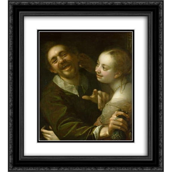Hans von Aachen 2x Matted 20x24 Black Ornate Framed Art Print 'A couple at a guesthouse'