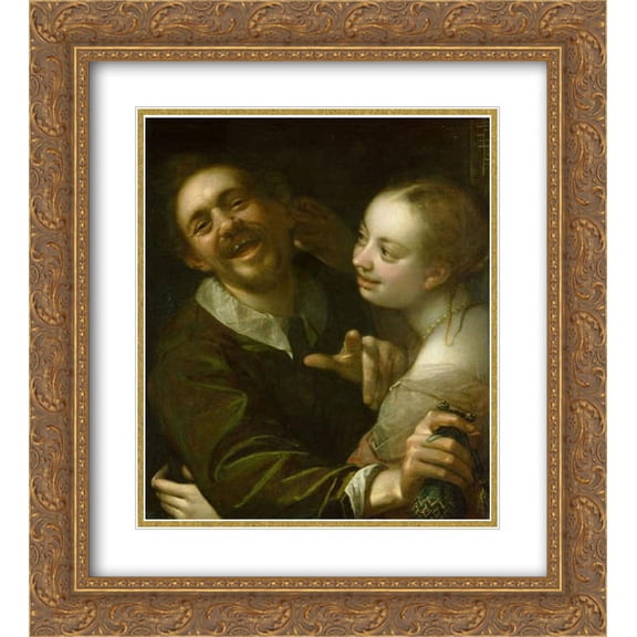 Hans von Aachen 2x Matted 20x24 Gold Ornate Framed Art Print 'A couple at a guesthouse'