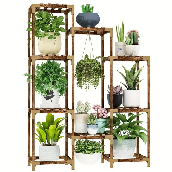 Hansabenne Plant Stand Multi-Tier for Multiple Plants– Corner Wooden Flower Shelf for Indoor/Outdoor, Living Room, Patio & Garden with Spacious Shelving, Bohemian Decor