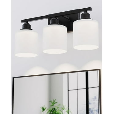 Hansang 3-Light Anti-Rust Matte Black Dimmable Vanity Light with Milky White Glass Shades