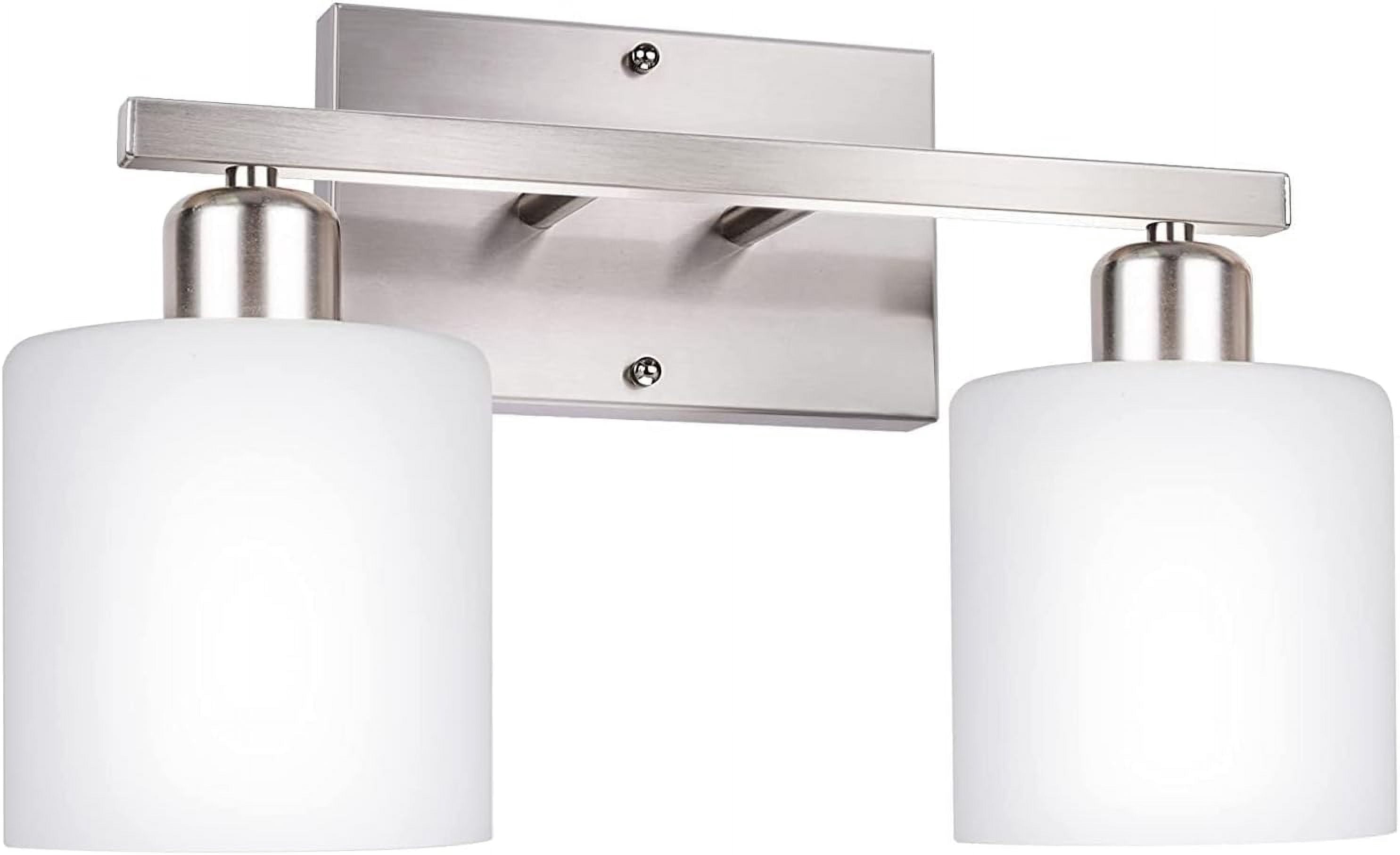 Hansang Bathroom Vanity Light Fixture Over Mirror with Brushed Nickel, Modern 2-Light Wall Sconces Lighting for Bedroom, Decor White Glass Shades,E26 Base Bathroom Light Fixtures