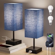 Hansang Bedside Table Lamp for Bedroom Set of 2,3 Way Dimmable Touch Lamp with USB C+A Charging Ports, LED Bulbs Included