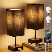 Hansang Bedside Table Lamps Set of 2, Touch Bedroom Lamp with USB C+A Charging Ports, 3 Way Dimmable Lamps for Night Stands, LED Bulbs Included