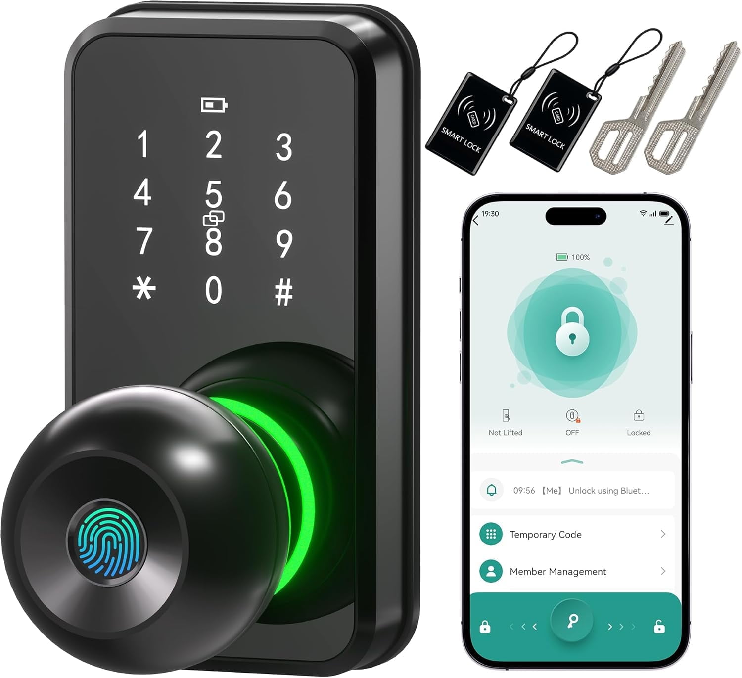 Hansang Smart Door Lock with Keypad and Fingerprint, Keyless Entry Electronic Door Knob for Front Door, Easy to Install