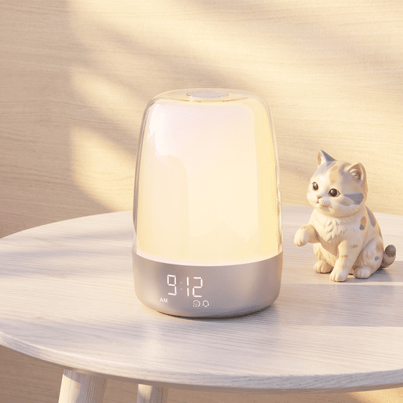 Hansang Sunrise Alarm Clock, Wake up Light Alarm Clock, 3 Ways Dimmable Modern Small Digital RGB Bedside Lamp for Heavy Sleeper