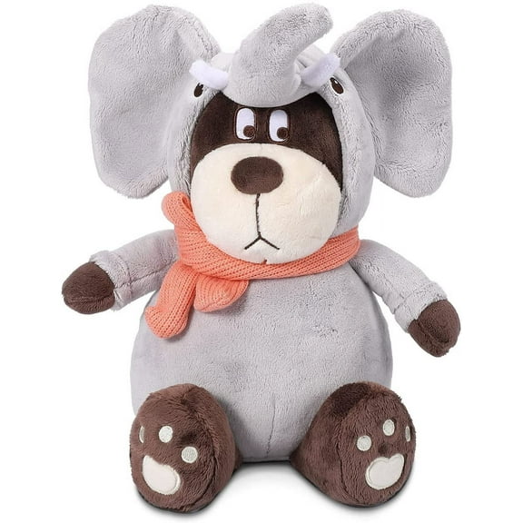 Hansbear 14.7” Plush Cute Stuffed Animal Toys, Soft Stuffed Bear with Elephant Shape, Removable Hat and Scarf, Birthday Holiday Gifts for Boys Girls(Grey)