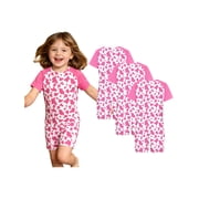 Hansber 3 Pack Back-Zip Romper for Kids Girls Short Leg Jumpsuit Anti-strip Special Needs Adaptive Clothing Pink 12