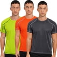 thumbnail image 1 of Hansber 3 Pack Mens Short Sleeve Crew Neck Active T Shirt Breathable Moisture Wicking Running Shirt Dry Fit Tops Dark Grey&Fluorescent Green&Orange 7XL, 1 of 9