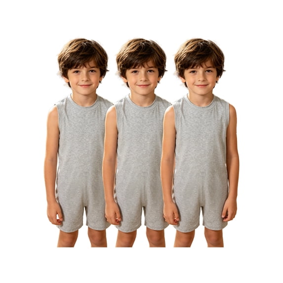 Hansber 3 Pack Sleeveless Back-Zip Jumpsuit Summer Tank Top One Piece Kids Special Needs Adaptive Clothing Grey 6
