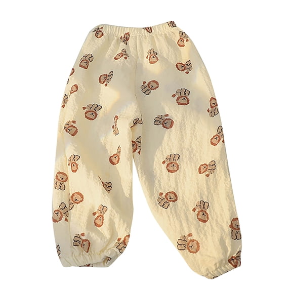 Hansber Baby Girls Cotton Linen Pants Kids Casual Ankle Trousers Loose Long Bloomers Beige Lions 100