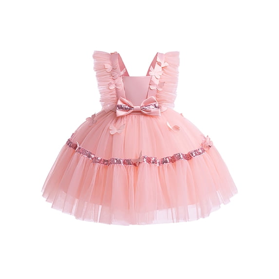 Hansber Baby Girls Tulle Dress Baby Birthday Party Dress Tutu Bowknot Princess Dresses for Toddler Pink 80