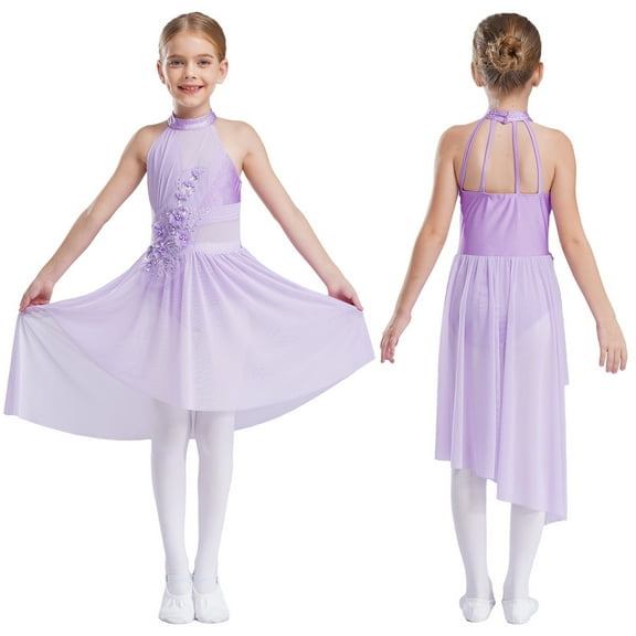 Hansber Ballet Leotard Dress for Girls Latin Jazz Dance Dresses Dancing Costume Tutu Skirt Light Purple 12
