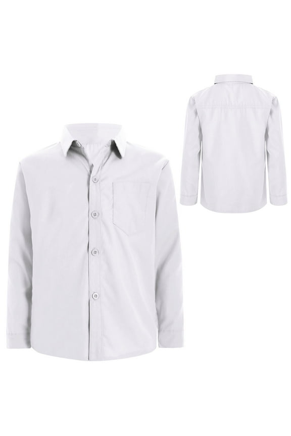 Big Boys School Shirt Long Sleeve Oxford Shirt for Children Button Up Top Solid Formal Uniform White 5-6