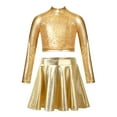 thumbnail image 1 of Hansber Big Kids 2Pcs Shiny Dance Dress Set Girls Metallic Crop Top with Skirts Cheerleading Outfits Gold 6, 1 of 7