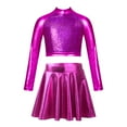 thumbnail image 1 of Hansber Big Kids 2Pcs Shiny Dance Dress Set Girls Metallic Crop Top with Skirts Cheerleading Outfits Hot Pink 14, 1 of 7