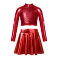 thumbnail image 1 of Hansber Big Kids 2Pcs Shiny Dance Dress Set Girls Metallic Crop Top with Skirts Cheerleading Outfits Red 14, 1 of 7