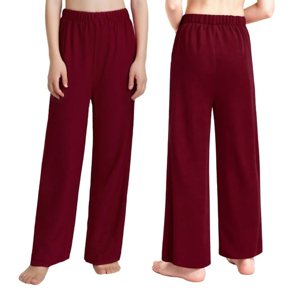 Hansber Boys Girls Liturgical Praise Dance Trousers Elastic Loose Performance Bottoms Celebration of Spirit Palazzo Pants Burgundy 8