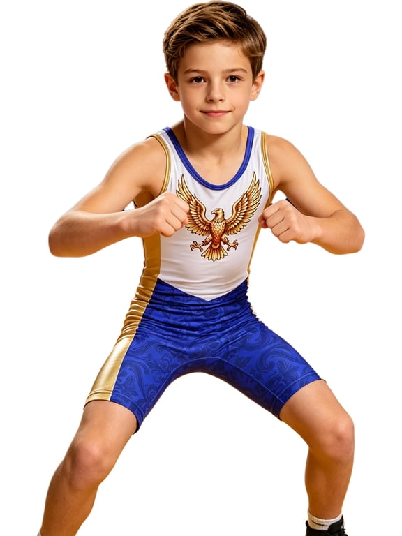 Boys Girls One Piece Wrestling Outfit Lightweight Training Singlet Stretchy Athletic Bodysuit for Workout Royal Blue 4