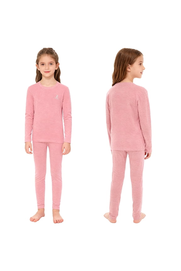 Boys Girls Thermal Underwear Set Solid Color Winter Warm Clothes Base Layer Top with Leggings Pink 130
