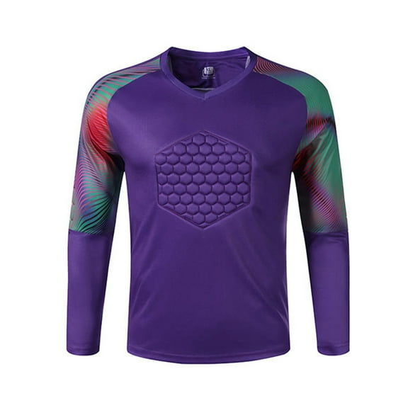 Hansber Boys Padded Soccer Goalie T-Shirt Goalkeeper Jersey Uniform Long Sleeve Football Training Purple S