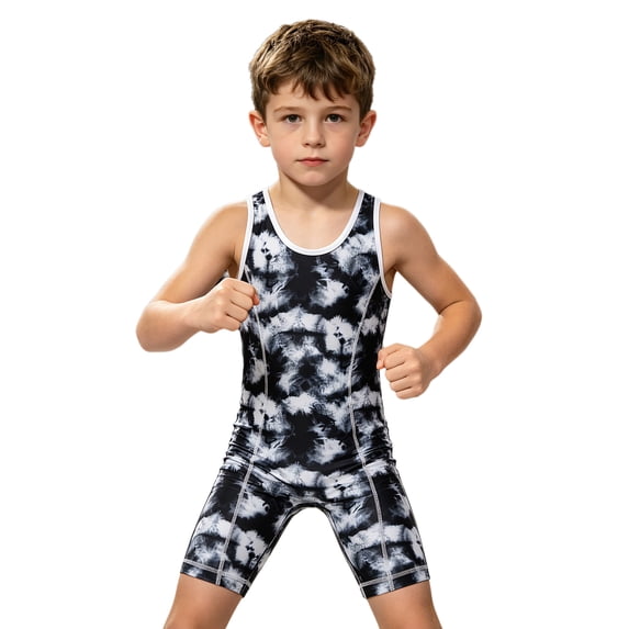 Hansber Boys Sleeveless Sports Gym Leotard Powerlifting Singlet Racerback Suspenders Shorts Jumpsuit Boxing Biketard Black 14