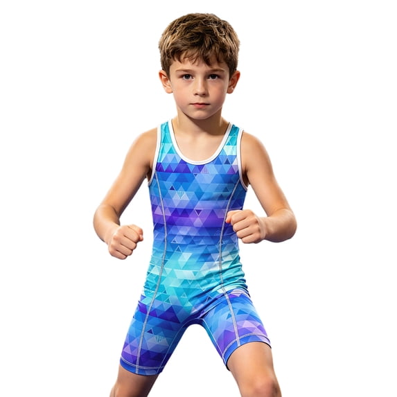 Hansber Boys Sleeveless Sports Gym Leotard Powerlifting Singlet Racerback Suspenders Shorts Jumpsuit Boxing Biketard Blue 14