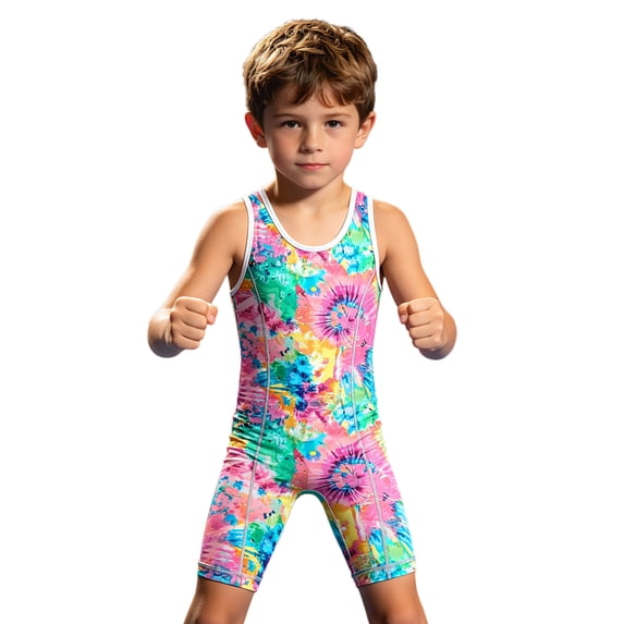 Hansber Boys Sleeveless Sports Gym Leotard Powerlifting Singlet Racerback Suspenders Shorts Jumpsuit Boxing Biketard Colorful 4