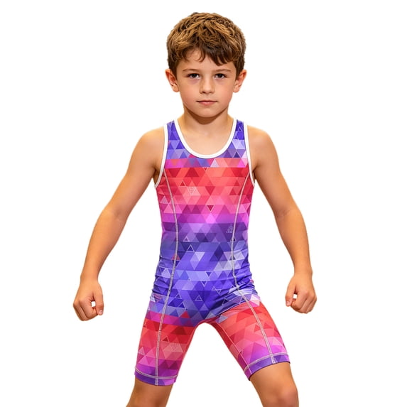 Hansber Boys Sleeveless Sports Gym Leotard Powerlifting Singlet Racerback Suspenders Shorts Jumpsuit Boxing Biketard Hot Pink 12