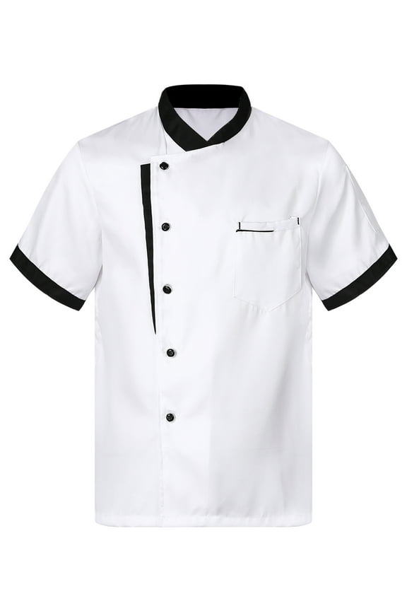 Chef Coat with Hat Custom Short Sleeve Chef Shirt Hotel Kitchen Restaurant Work Uniform Shirt White XL