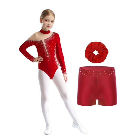 Hansber Children Girls 3Pcs Ballet Dance Unitards Gymnastics Leotards Skating Costume Tumbling Outfits A Burgundy 6